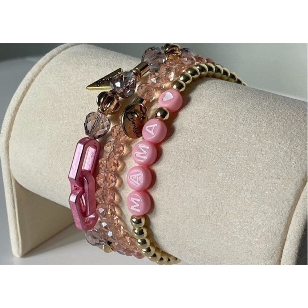 Erimish Mama Bracelet Stack Pink Gold Beaded Stretch Set NWT - Picture 5 of 8